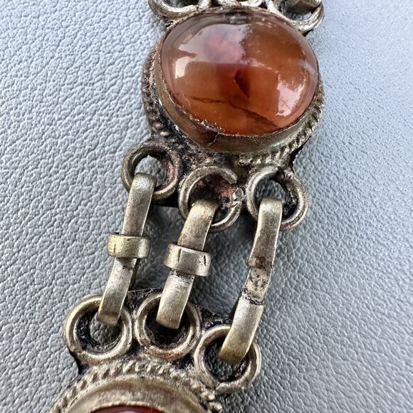 Vintage Boho Etruscan Revival Style Bracelet Agate Gems Cabs Silver Tone Ethnic - Picture 8 of 8
